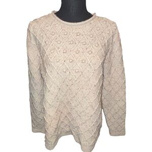 Lands End Cotton Chunky Argyle Pattern Sweater large